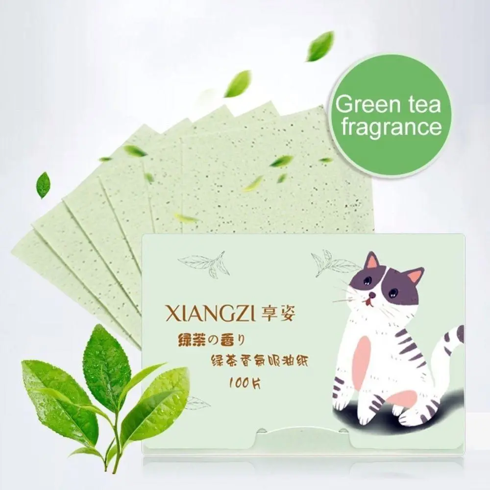 100PCS Fragrance Facial Oil Absorbing Paper Natural Green Tea Portable Anti-Grease Paper Bamboo Charcoal Oil Blotting Paper