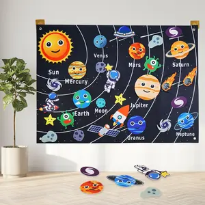Children's Milky Way Starry Sky Felt Set, 30pcs/set Space Themed Montessori Early Interactive Education Poster, Solar System Planet Felt Board, Home Classroom Decorations, Used for Storytelling and Classroom Interactive Learning