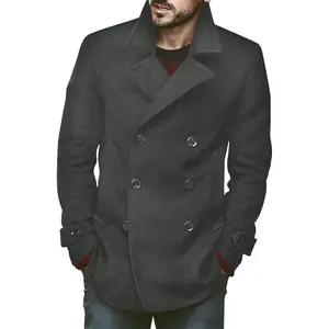 PASLTER Mens Classic Business Pea Coat Winter Warm Double Breasted Heavyweight Trench Coats Menswear Jackets