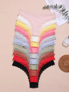 Women's Lace Patchwork Sexy Thong Panties, Bowknot Decoration, Perfect for Daily Wear, Everyday, Comfortable and Stylish Underwear