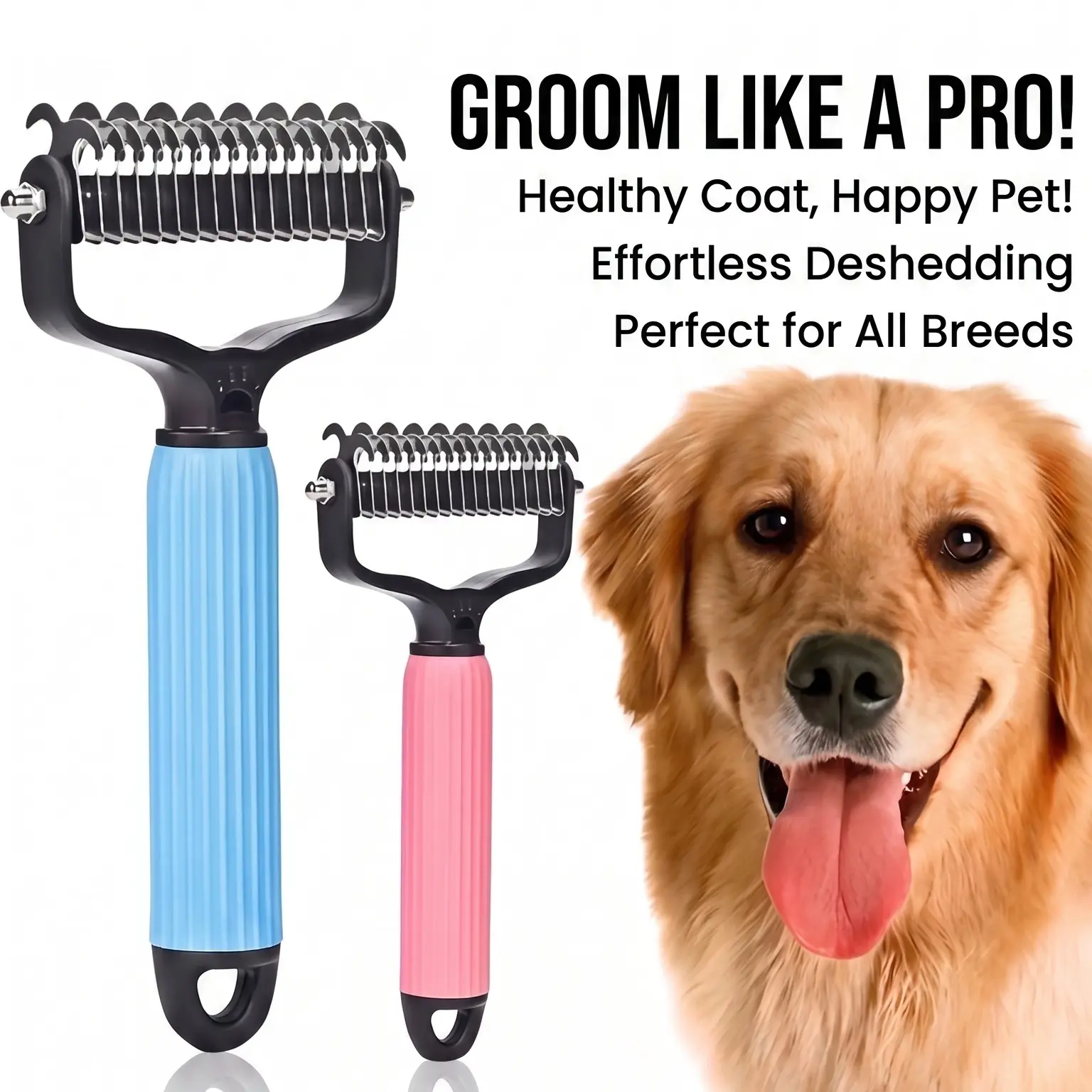 Pet Deshedding Brush & Undercoat Rake - Stainless Steel Dematt & Shed Tool, Skin-Safe Dematting Comb for Dogs, Cats