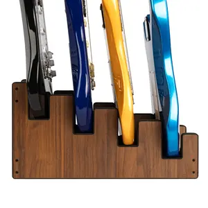 STRICH Wooden Guitar Stand for Multiple Guitars, 4-Holder, Front Display Space-Saving Floor Guitar Rack for Home, Studio, Stage, Walnut Color, GS-4W (For 4 Electric/Bass)