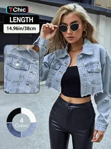 Women's Fashionable Light Wash Denim Jacket, Casual Long Sleeve Outerwear for Daily Wear, Ladies Coats for All Seasons