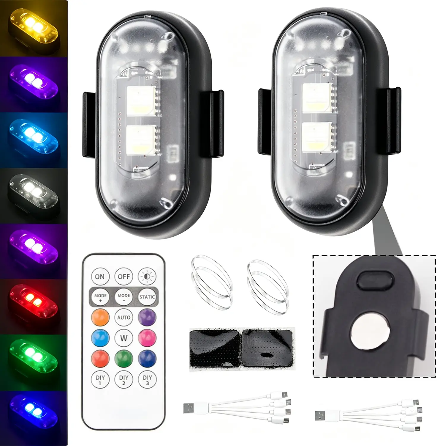 4/8 Pcs Wireless Rechargeable Magnetic LED Strobe Lights, 8-Colors USB Waterproof Anti-Collision LED Car Flashing Warning Light with Remote Control for Cars, RC Cars, Bikes, Motorcycles