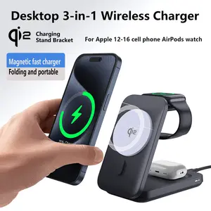 Desktop 3-in-1 Wireless Mobile Charger, Wireless fast charging,Foldable phone stand charger,for iPhone 16 Pro/16 Plus/15/14/13/12 and iWatch Ultra 2/Ultra/1/9//7/6/5/4/3/2 and AirPods 4/3/2