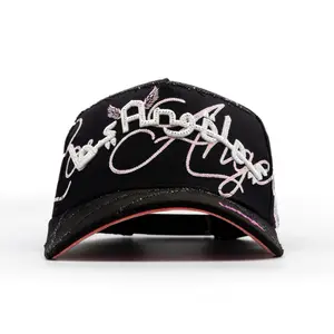 Árabe Pink Baseball Cap with Gold Embroidery Be Real Without Screwing Anyone Design for Statement Ma Black Material Unique Design