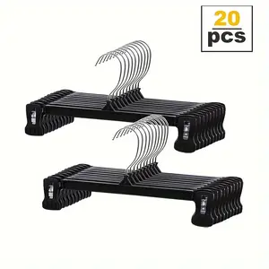 10/20/30 Pack Space Saving Heavy Duty Slim Plastic Pants, Skirts and Shorts Hangers, Ridged Non-Slip with Pinch Clips Closet Hangers, with 360-Rotating Chrome Swivel Hook, 12 Inches