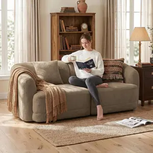 STO'SENSE 80.3" Modern Loveseat Sofa for Living Room, 2 Seater Boneless Couch, Upholstered Comfy Sofa Deep Seating Floor Couch for Bedroom, Small Couch 2 Pillows Included, Easy Assembly for Small Spaces, Camel