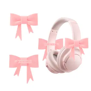2 Silicone Bow Decor Headphone Accessories Cute Silicone Bows Coquettish Headphone Attachment Accessories Christmas Gamer Gift for Her Women Gamers Streamers