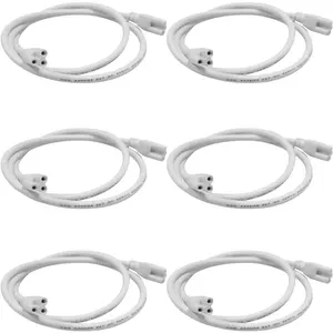 T5 T8 Double Ended 3 Pin Led Integral Tube Connectable Wire for Led Tube Light Holder Socket Accessory with  White, (4.9ft/1.5m) 6-Pack