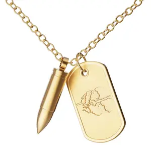 Bullet Pendant Locket Necklace, 18K Gold Plated Memorial Keepsake Jewelry for Men & Women