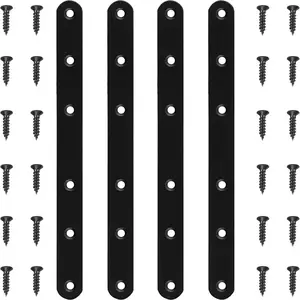 4 Pack 8 Inch Black Straight Brace Brackets Stainless Steel Flat Mending Plates Heavy Duty Repair Fixing Joining Brackets for Wood with Screws