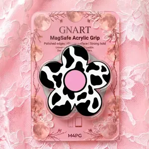 Pink Cow Print Flower MagSafe Phone Grip, Retro Acrylic Magnetic Phone Holder for Kindle, Cute Coquette Aesthetic Flower Phone Stand, Gift for Her