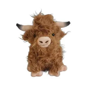 Vintage Farmhouse Highland Cow Plush, Soft Fluffy Long-Haired Stuffed Animal, Rustic Country Home Decor, Cuddle Toy for Kids & Adults
