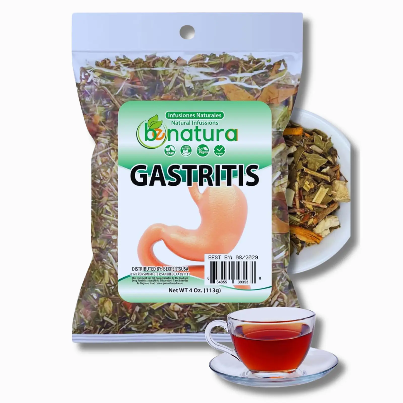 VIRAL TEA Gastritis-BYE Compuesto Herbal TE 4 Onzas - Herbal Mixture Gastritis-BYE Herbal Compound TEA 4oz | 100% NATURAL INFUSION| NO-GMO