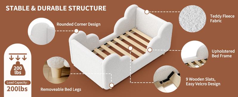 Lilypelle Toddler Bed Frame, Toddler Floor Bed Frame with Extra Safty Broad, Standard Crib Size Toddler Bed, Certified Fabric Toddler Beds Frame, Mattress Not Included