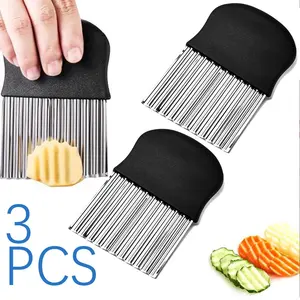 3Pcs Steel Crinkle Cutter Wavy Vegetable & French Fry Slicer with Handle for Restaurant-Style Crinkle Fries and Easy Cleaning Stainless Steel Crinkle and Wavy CutterLarge Stainless Kitchen Utensils