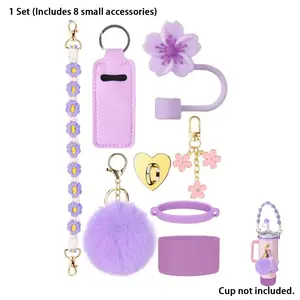 8-Piece Stanley Cup Accessory Set: Handle Strap for 30/40 oz Stanley Tumblers, Including Straw Cover, Silicone Boot, and Keychain, Silicone Straw Topper