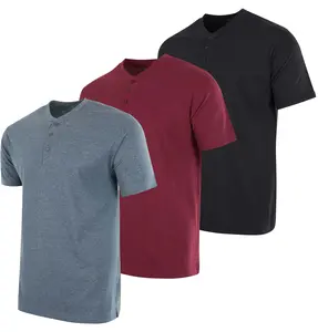 Real Essentials 3 Pack: Men's Cotton Short & Long Sleeve Henley T-Shirt Performance Activewear (Available In Big & Tall)