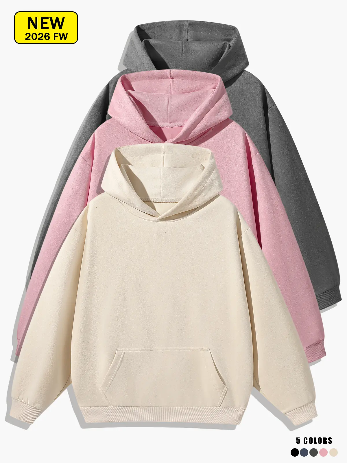 Unisex loose pullover hoodie sweatshirt, solid color minimalist relaxed fit kangaroo pocket long-sleeve hooded top, ultra-minimal Clean Fit streetwear casual top
