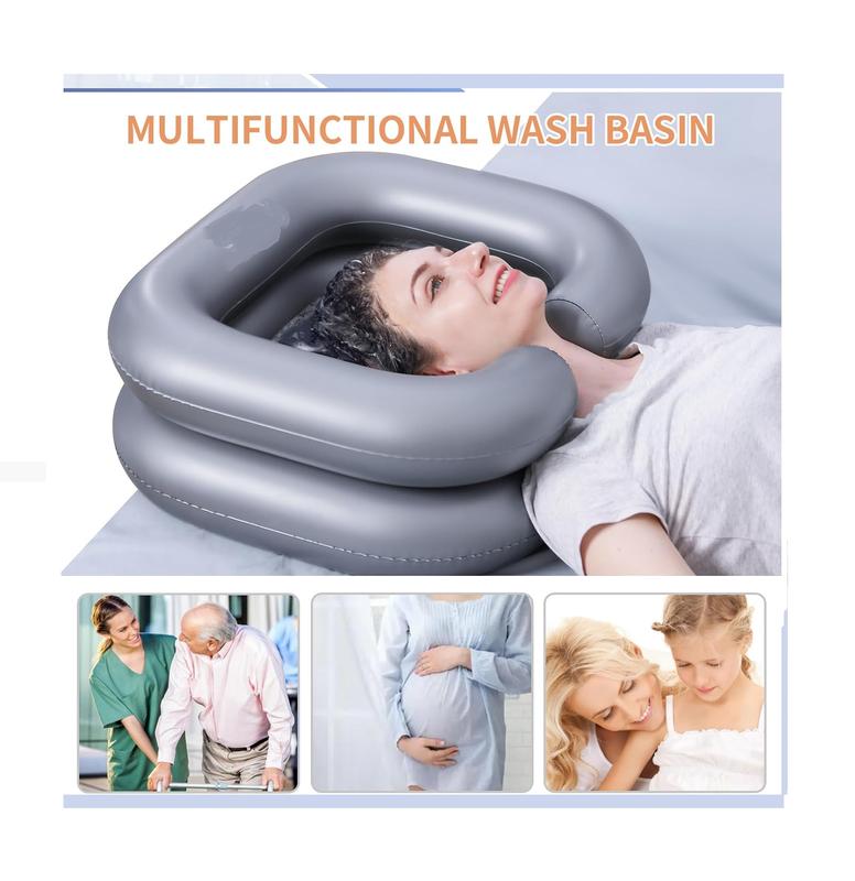 Inflatable Shampoo Basin for Bedridden, Disabled, and Injured - Portable Hair Washing Tub for Dreadlocks and Sink Washing (Silvery)