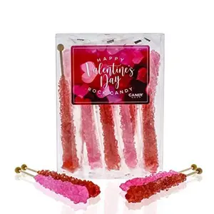 Valentine's Day Rock Candy Sugar Sticks - 10 Individually Wrapped Valentine Candies - Red and Pink Favors