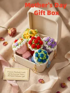 Mother's Day Gift Box Handmade Knitted Rose Keychain, Valentine's Day Multifunctional Keychain, Cute Simple Style Car Keychain Phone Strap