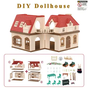 DIY Miniature House Toy with Furniture, Two-Layer Playhouse with Lights, Customizable Scenes, Birthday Gift for Boys and Girls