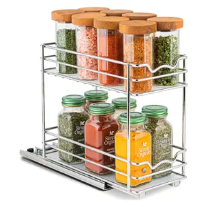 Heavy-Duty Pull-Out Cabinet Organizer for Spices and Cans – Spice Rack and Shelf for Dishes – Kitchen