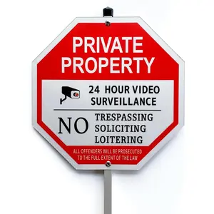 "Private Property - No Trespassing, No Soliciting,No Loitering" Octagon Yard Sign, No Soliciting Sign for House with Stake,40-mil Thick Aluminum - 10x10 Inch/28 Inch High.(1 Pcs)