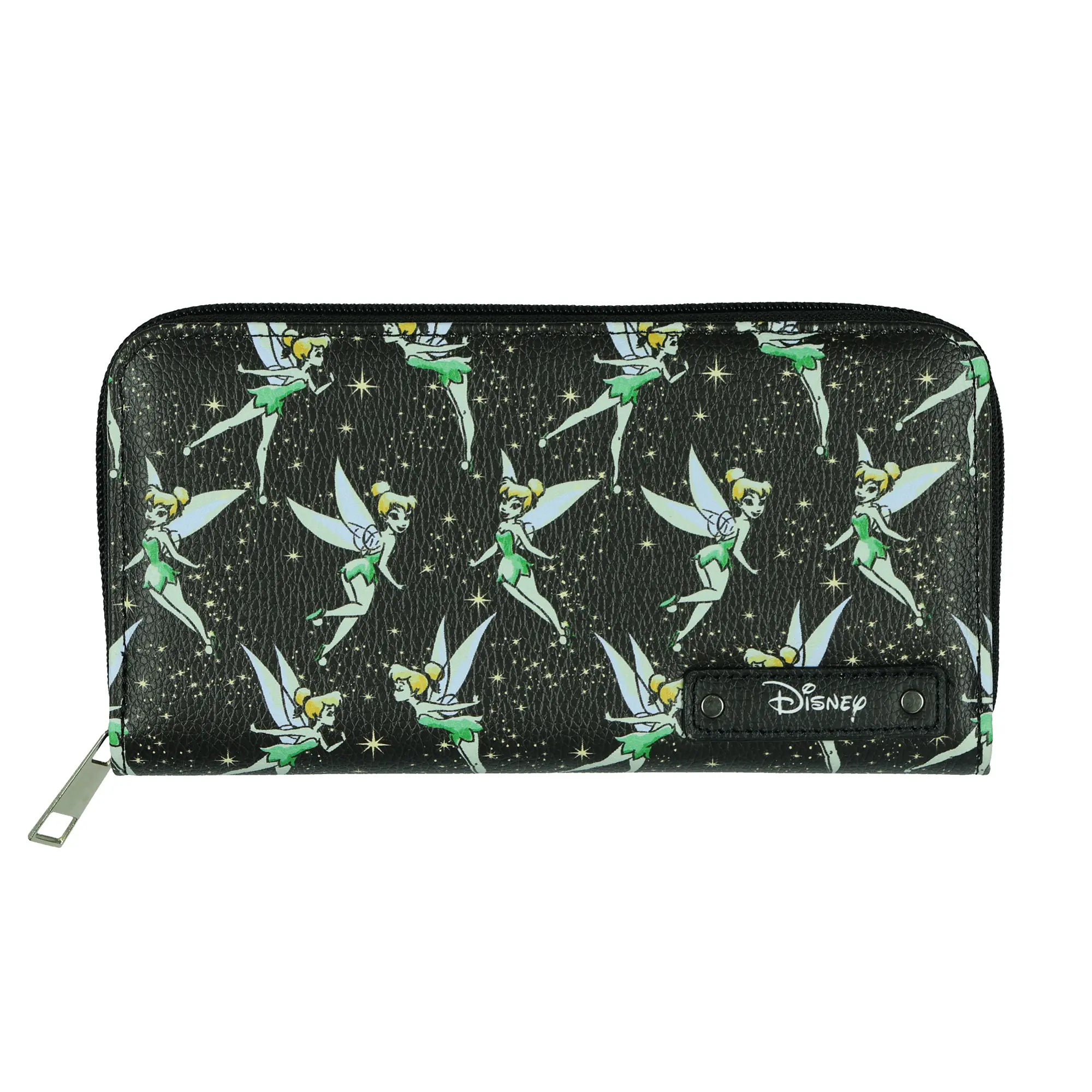 Disney Tinker Bell Wallet Women's Pixie Dust Faux Leather Zip Around Wallet, Casual Wallet, Daily Wallet