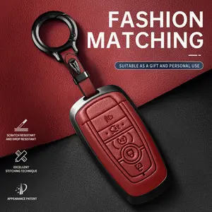 For Ford Key Fob Cover Leather Car 2017-2024 Bronco Escape Mustang Explorer F150 F250 F350 Key Case Car Key Protector Key Fob Shell