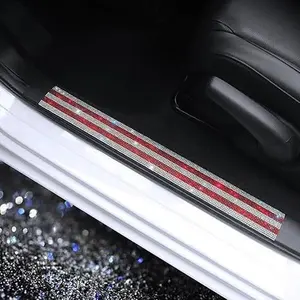 Auto Door Sill Protector with Bling Diamond, Universal Car Scuff Protective Door Sill Cover Sticker with Sparkling Rhinestones, Cute Car Interior Decor Accessories White & Blue 2 Pcs