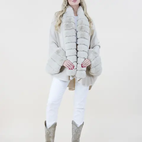 Women's Center Trim Sleeve-Sectional Faux Fur Jacket - Casual Dressy Outerwear Piece, Luxurious Winter Wrap with Stylish Fabric, Versatile Tops Compatibility