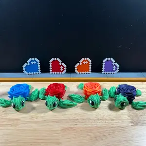 3D Printed Sparkle Rose Turtle With Free Pixel Heart Key Chain - Cinderwing