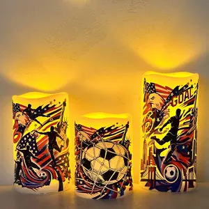 Homemory 2026 Summer Soccer Cup Flameless Candle Kit, Outdoor Waterproof Battery-Operated LED Pillar Candles (Set of 3, 3"x4"/5"/6"), Ivory, with Remote & Timers for Patio, Wedding Decor