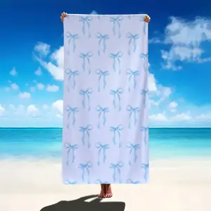 Girlish Heart Blue Bowknot Microfiber Quick-Drying Beach Towel, Super Absorbent and Fast-Drying, Travel-Friendly and Portable Beach Towel, Travel Sandproof Large Shawl, Suitable for Sports, Swimming, Pool Activities, Yoga Beach Towel