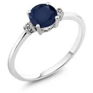 10K White Gold Blue Sapphire and White Diamond Solitaire Engagement Ring For Women (1.03 Cttw, Round 6MM, Gemstone September Birthstone)