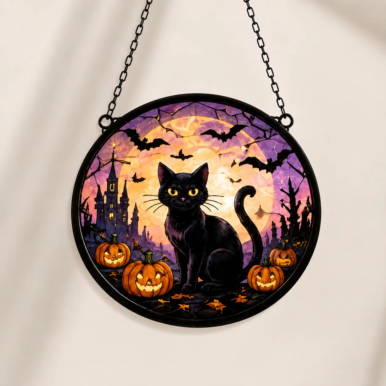 Black Cat Suncatcher, Halloween Acrylic Window Hanging Decor, Celestial Moon Cat Ornament, Gothic Spooky Home Decor, Cat Lover Gift