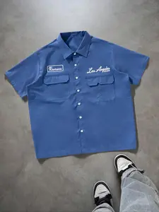 Men's Regular Fit Letter Print Short Sleeve Work Shirt, Casual Button Collared Style Shirt, Casual Comfy Pocket Button Down Top for Daily Wear, Casual Pocket Design, Button Up Tops, Men's Clothes for All Seasons