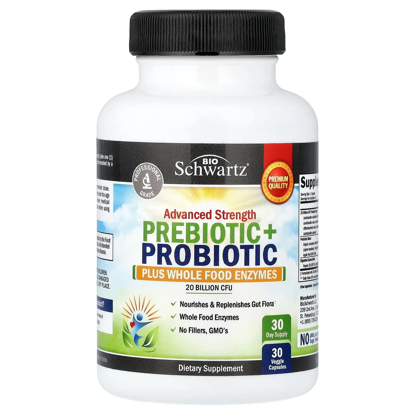 BioSchwartz Advanced Strength, Prebiotic + Probiotic, 30 Veggie Capsules
