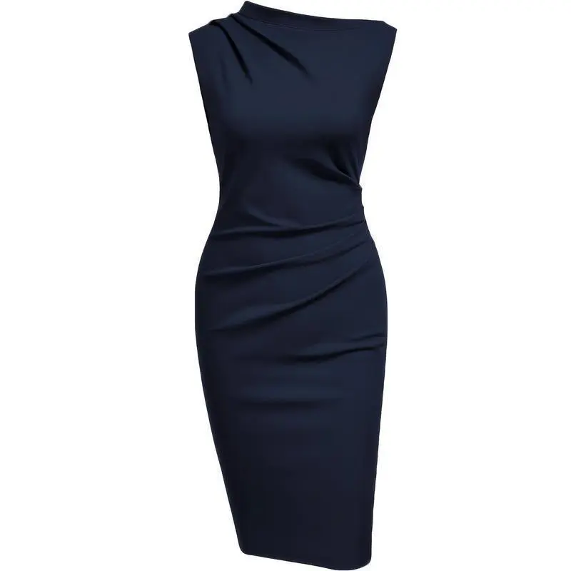 blue dress for baby girl JD9950 navy puff sleeve pencil dress — Therapy Boutique main image 0