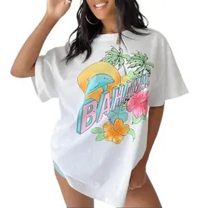 Summer Quality Cotton T-Shirt - Collection, Island Vibe Print T-Shirt, Adorable Hand-Drawn Floral Print