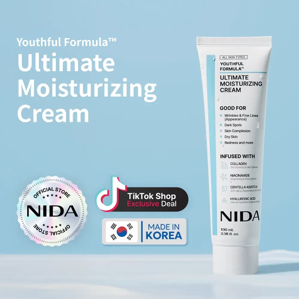 NIDA Youthful Formula Ultimate Moisturizing Cream (100mL) / Collagen, Niacinamide, Centella Asiatica, Hyaluronic Acid / Wrinkles, Dark Spots, Skincare
