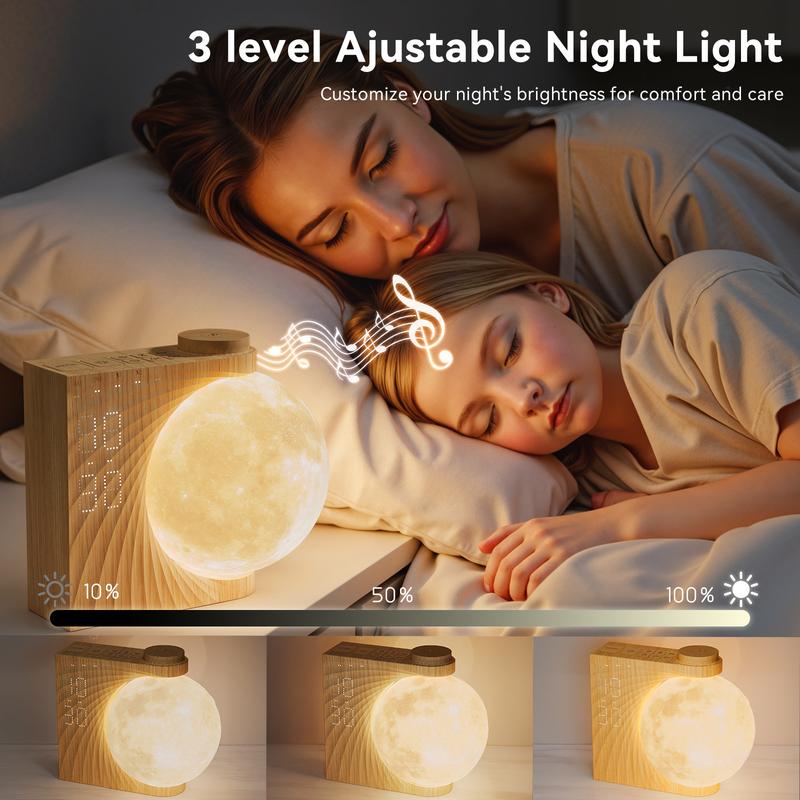 RETEYUNG Sunrise Alarm Clock with Moon Lamp, Home Decor, Digital Dimmable Bedroom Clock, 10 Sleep Sounds, Wake-Up Light, gift for girlfriend/boyfriend