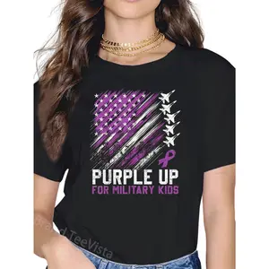 100% Cotton Purple Up Military Month of Military Child Army T-Shirt