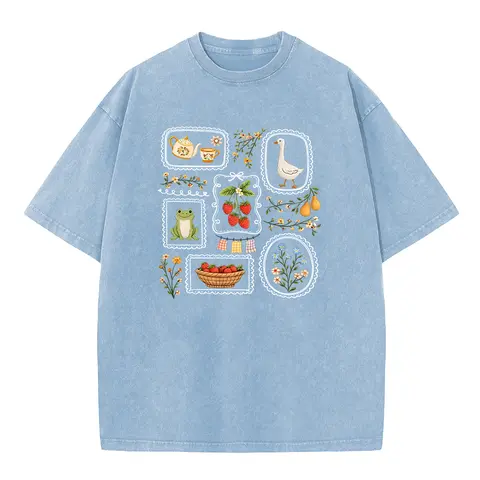 Holafish Women's Pure Cotton Graphic Tee - Vintage Acid Wash Oversize Fit Top, Plus Size (S-5XL) Casual Retro Streetwear Everyday Sport-to-Street Women's Top