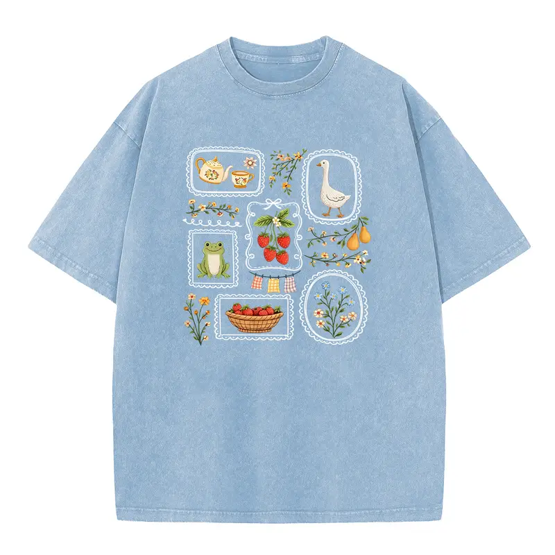 Holafish Women's Pure Cotton Graphic Tee - Vintage Acid Wash Oversize Fit Top, Plus Size (S-5XL) Casual Retro Streetwear Everyday Sport-to-Street Women's Top