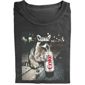 Vintage Raccoon Graphic Tee, Funny Raccoon Drinking Soda Shirt, Cool Animal Meme Tee, Retro Streetwear Aesthetic T Shirt, Unisex Cotton Graphic Tee, Gift for Men, Gift for Women