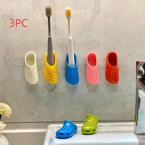 Creative Toothbrush Holder for Kids, Cute Adhesive Wall Mount Bathroom Organizer, No Drilling Required, Pen & Knife Rack Included